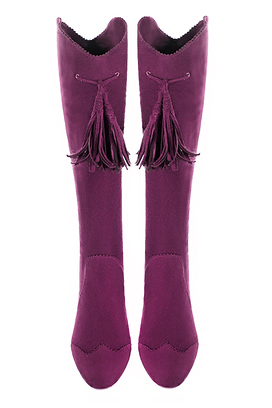 Mulberry purple women's cowboy boots. Round toe. Medium spool heels. Made to measure. Top view - Florence KOOIJMAN